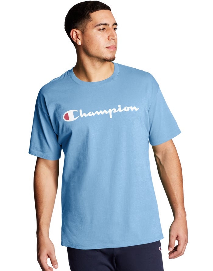 Champion Mens T-Shirt NZ - Classic Jersey Script Logo Blue ( 6923-CXAHL )